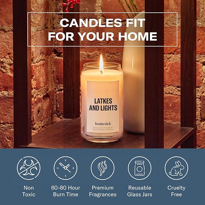 Homesick Scented Candles for Home (Latkes and Lights) - 13.75 oz Long-Lasting Soy Wax Blend Jar Candle Gifts for Women & Men, 60-80 Hours Burn Time - Notes of Fresh Mineral Springs, Water Lotus & Pine - Bloomnest