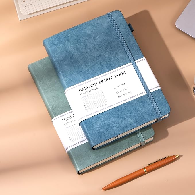 CAGIE Journals Notebooks for Women Men 2 Pack: Journaling Notebooks Journals for Writing Work Leather Diary Hardcover A5 Thick Note Taking Green& Blue - Bloomnest