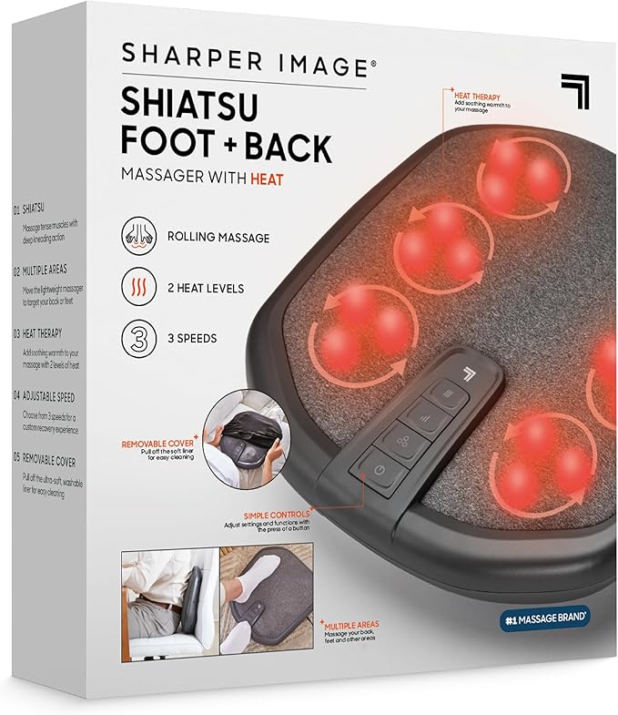Sharper Image® Shiatsu Foot + Back Massager with Heat & Washable Cover| Portable Kneading Deep Tissue Massage Tool| Heating Pad Massage Pillow - Bloomnest
