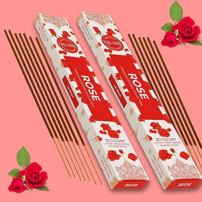 Rose Incense Sticks - Incienso de Rosas - Total 120 Insence-Sticks - 6 Packs of 20 Insense - Inciensos - Inscents - Natural Non Toxic Ingredients - Incents - Incence - Inscense - Insents TRUMIRI
