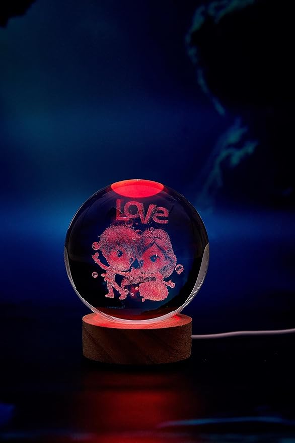 Love Crystal Ball lamp,3D 3.15 inch K9 Couple Night Light with Wooden Base,16 Colors Change with Remote Control,Sweetheart Crystal Gift for Girlfriend,Valentine's Day Christmas Gift (F) - Bloomnest