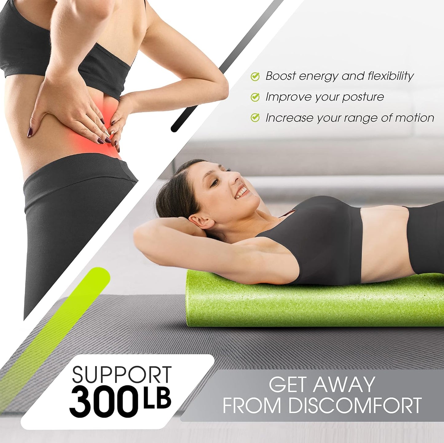 Yes4All High-Density EPP Round Back Roller Foam, Exercise Foam Roller for Yoga, Pilates & Stretching - 12, 18, 24, 36 inch