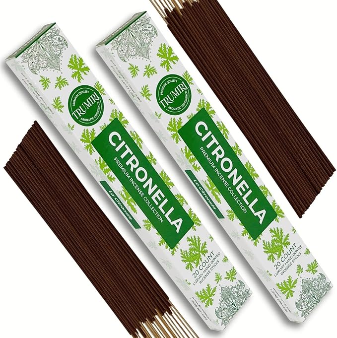 Citronella Incense Sticks for Outdoor Camping - Total 40 Insence-Sticks - Dual Pack of 20 Insense - Inciensos - Inscents - Natural Non Toxic Ingredients - Incents - Incence - Inscense TRUMIRI