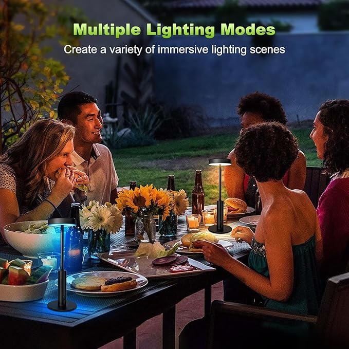 2 Pack Small Cordless Table Lamps Rechargeable,5000mAh Battery Operated Portable Desk Lamp,3 Colors & RGB Stepless Dimmable Wireless Touch Lamps for Restaurant Home Dinner Dining Patio(Black) - Bloomnest