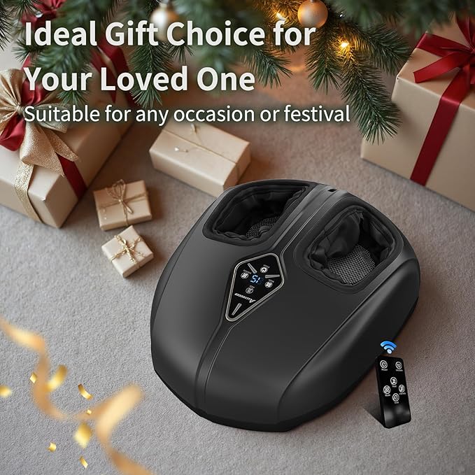 Shiatsu Foot Massager with Heat,Vibration,Air Compression and Deep Kneading for Plantar Fasciitis, Neuropathy,Improve Foot Wellness,Gifts for Women & Men(Black) - Bloomnest