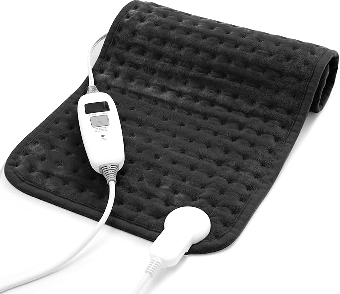 Electric Heating Pad for Back Pain Relief & Cramps - 6 Heat Settings,Auto Shut Off,Moist Heat Options,Portable Heated Pads for Neck/Shoulder Machine Washable Gift for Men Women,Black,12"x24" - Bloomnest