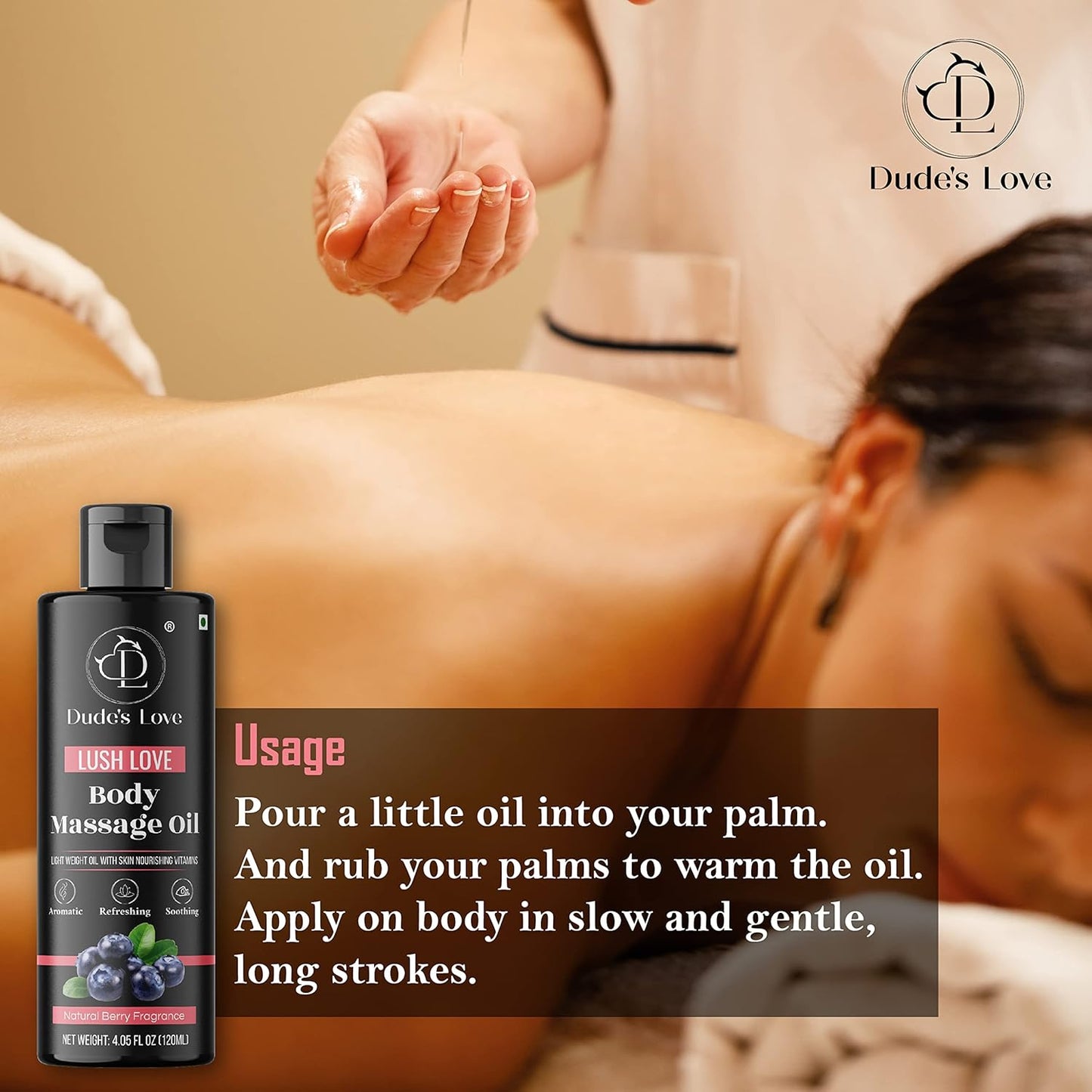 Organic - Berry Full Body Massage Oil - Revitalising, Detoxifying | No Stain & Non-Sticky | with Fractionated Coconut Oil, Lime & Juniper Berry Oil - 4.05 Fl Oz