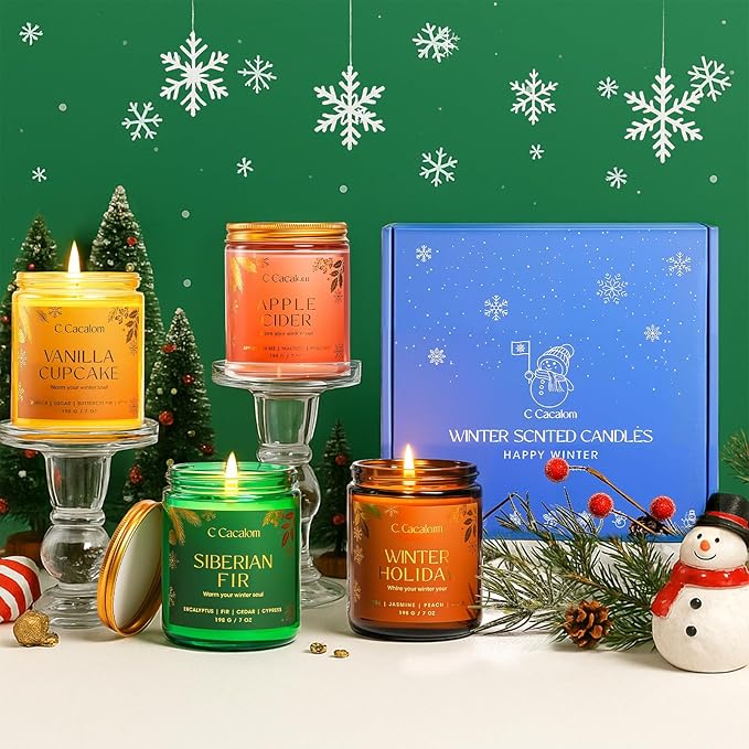 Christmas Soy Candles for Christmas Home Decor Non-Toxic Aromatherapy Scented Candles for Holiday Christmas Gifts, Cozy Cute Jar Candle, Winter Candle for Women Men, Vinilla Cupcake Candle - Bloomnest