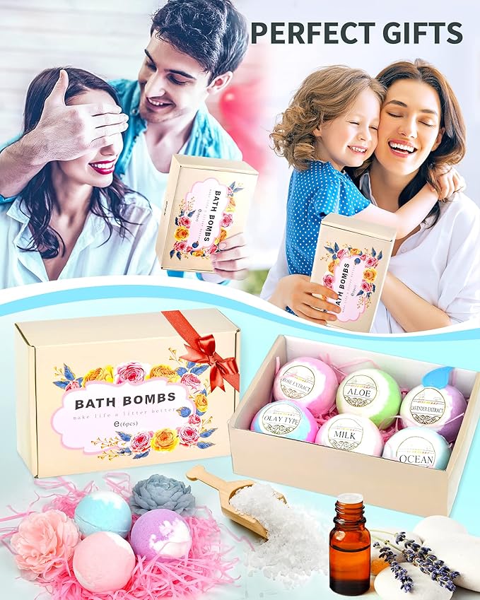 Light Up Bath Bombs with Surprise Inside, 4.23 oz XL Natural Gift Set 6 with Essential Oils, Magnesium Large Bath Bombs for Women Relaxing Spa Skin Moisturize Gifts for Women - Bloomnest
