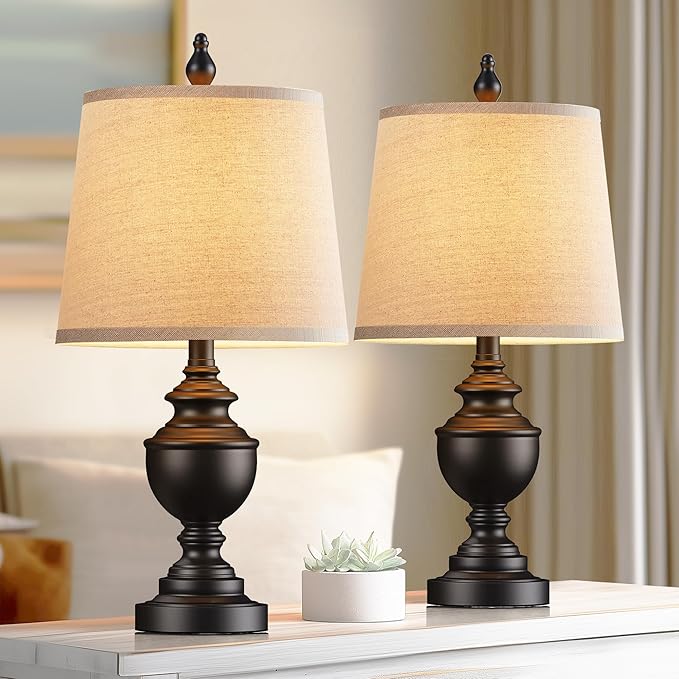 PARTPHONER Retro Table Lamps Set of 2, Bedside Lamp for Bedroom Rustic Farmhouse Table Lamps for Living Room, Vintage Nightstand Lamps with White Shades, Matte Black - Bloomnest