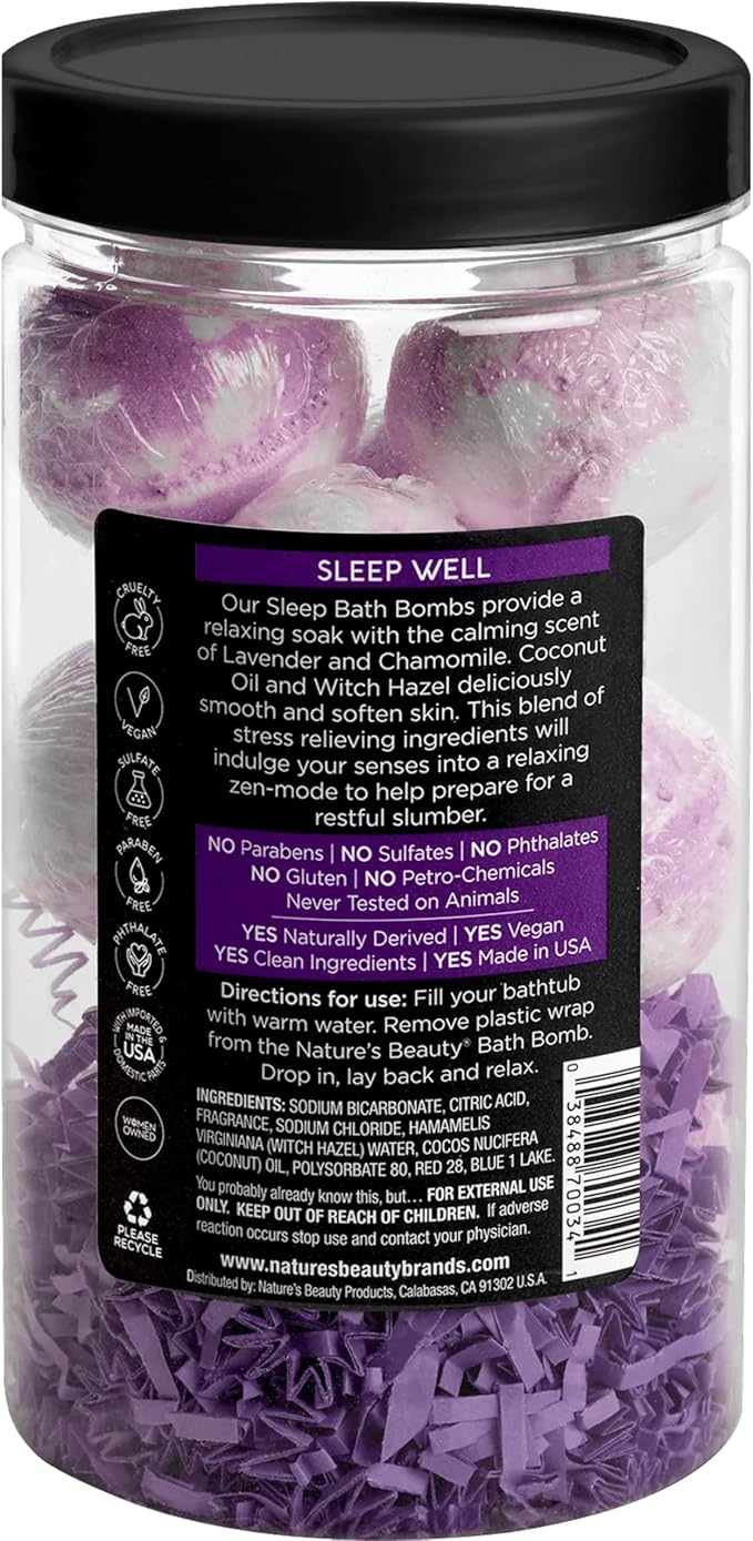 Nature's Beauty Lavender Chamomile Sleep Bath Bomb Gift Set Multi-Pack- Luxury Fizzy Relax Spa Bomb w/Vanilla + Citrus Scent Made with Coconut Oil + Witch Hazel, 17.5 oz | 10 ct ea (2 Pack) - Bloomnest
