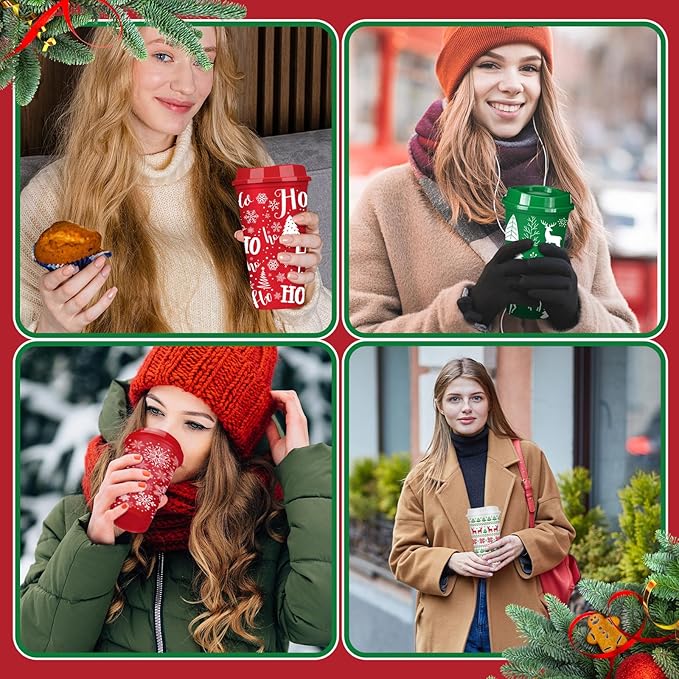 Pickmesh 24 Pcs Christmas Coffee Cups Gifts Bulk 16 oz Reusable Christmas Tree Snowflake Elk Pattern Tumblers with Lid Plastic Travel Coffee Mug for Women Coworkers Holiday Drinks - Bloomnest