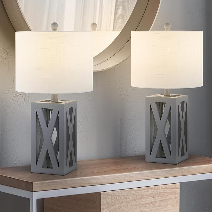JONATHAN Y JYL1062D-SET2 Stewart 21.5" Wood LED Table Lamp Farmhouse, French Country, Rustic, Bohemian, Bedroom, Living Room, Office, College, Bookcase, Gray (Set of 2) - Bloomnest