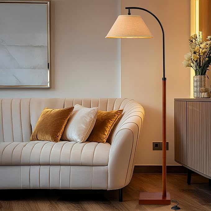 63" Floor Lamp for Living Room with Foot Switch Wood Standing Lamp Tall Lamp Mid Century Modern Arc Floor Lamps for Bedroom Office Industrial Reading - Bloomnest