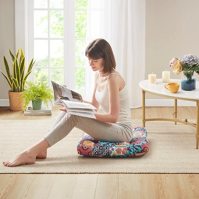 Codi Floor Cushions Seating for Adults and Kids Set of 2, Square Large Boho Pillows for Yoga Living Room Tatami Sitting Home Decor, Memory Foam Added, 22x22 Inch Multi Patchwork - Bloomnest