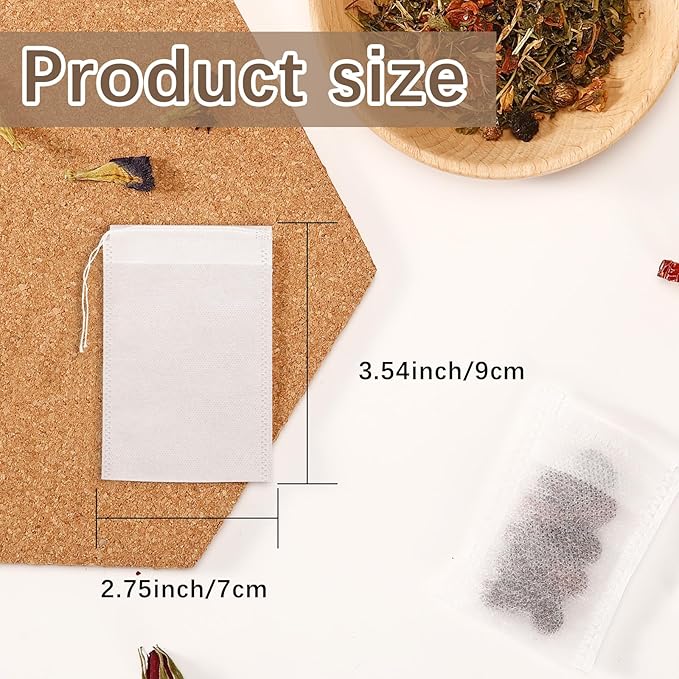 300 Pcs Empty Tea Bags for Loose Leaf Tea, Disposable Small tea Filter Bags with Drawstring fillable Cloth Diy Empty Tea Sachets for Loosetea, Coffee, Herbs, Spice (3.54 x 2.75 inch) - Bloomnest