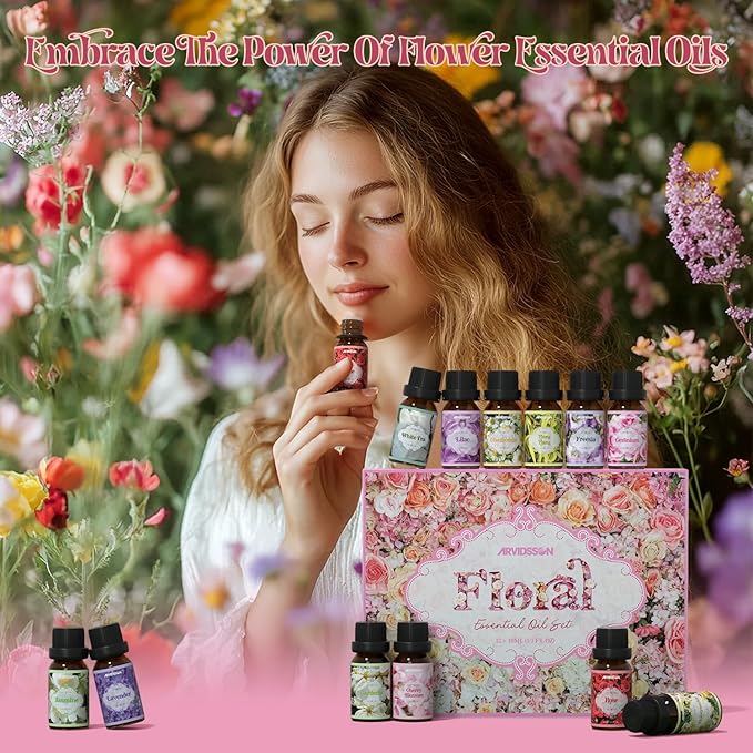 Floral Essential Oils Set, ARVIDSSON Natural Flower Essential Oil for Diffuser, Fragrance Oils for Candle Making, Lavender, Rose, Cherry Blossom, Jasmine, Gardenia and More, Gift for Women - Bloomnest