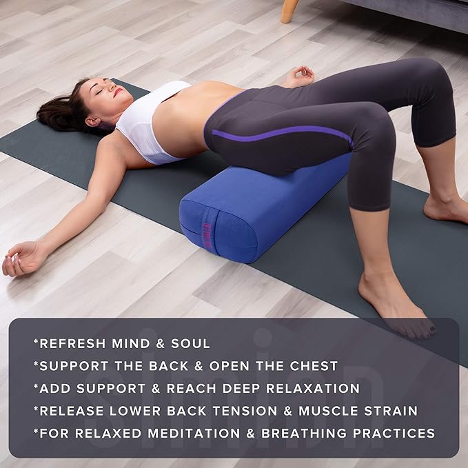 Simian Premium Meditation Bolster - Rectangular Support Cushion with Velvet Cover, Washable, for Restorative & Yin Yoga