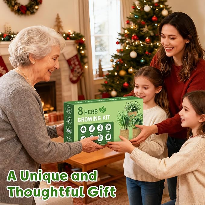 8 Herb Indoor Garden Kit for Beginners - Complete Windowsill Growing Gifts Set with Tools, Unique Christmas Birthday Gardening Gifts for Women, Mom, Men, Teenage Girls,Kitchen, Housewarming - Bloomnest