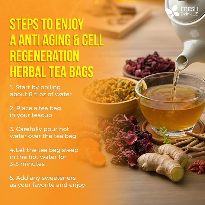 FreshDrinkUS, Premium Harmony Herbal Tea | 60 Tea bags | 100% Natural Turmeric, Hibiscus, Ashwagandha, Goji Berry, Reishi, Cinnamon & Orange Peel β Naturally Aromatic Caffeine-Free Tea - Bloomnest