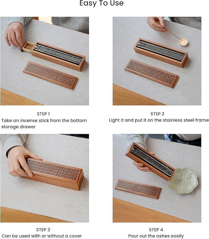 Incense Holder Burner,Coffin Incense Storage Box Holder for Sticks, Wooden Incense-Stick Holder & Ash Catcher for Meditation/Yoga Room/Bedroom/studyroom/Office (Incense Holder with Storage) - Bloomnest