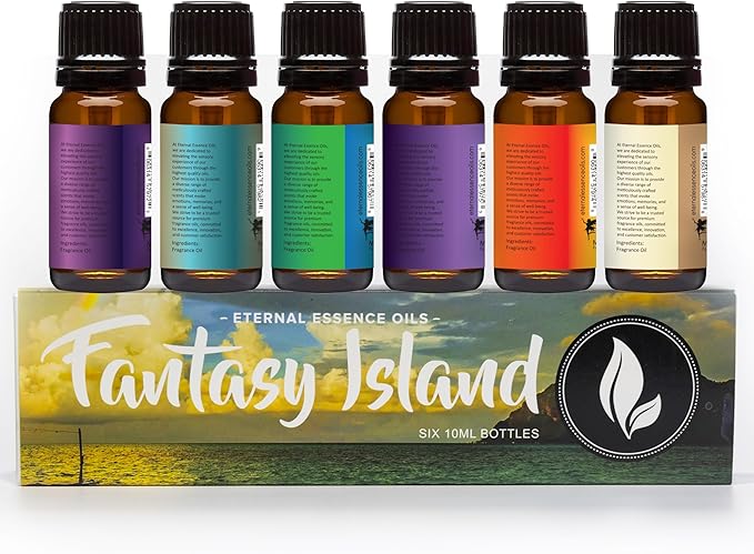 Eternal Essence Oils Fantasy Island Set of 6 Premium Fragrance Oils - Includes Freesia, Dark Amethyst, Blue Sage, End of The Rainbow, White Sand, and Seaside Citrus Scented Oils - 10ML - Bloomnest