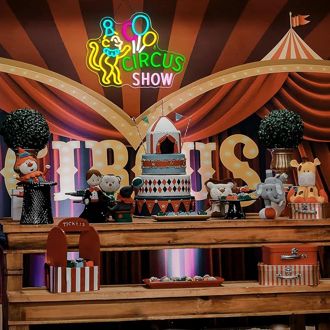Lucunstar Monkey Neon Sign LED Circus Sign with Clown and Balloons for Theme Park LED Carnival Decor for Play Restaurant College Room Neon light Animal Gifts for Circus Fans Teens - Bloomnest