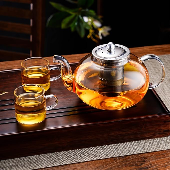 PARACITY Glass Teapot Stovetop 40 OZ/1200ml, Borosilicate Clear Tea Kettle with Removable 18/8 Stainless Steel Infuser, Teapot Blooming and Loose Leaf Tea Maker Tea Brewer for Camping, Travel - Bloomnest