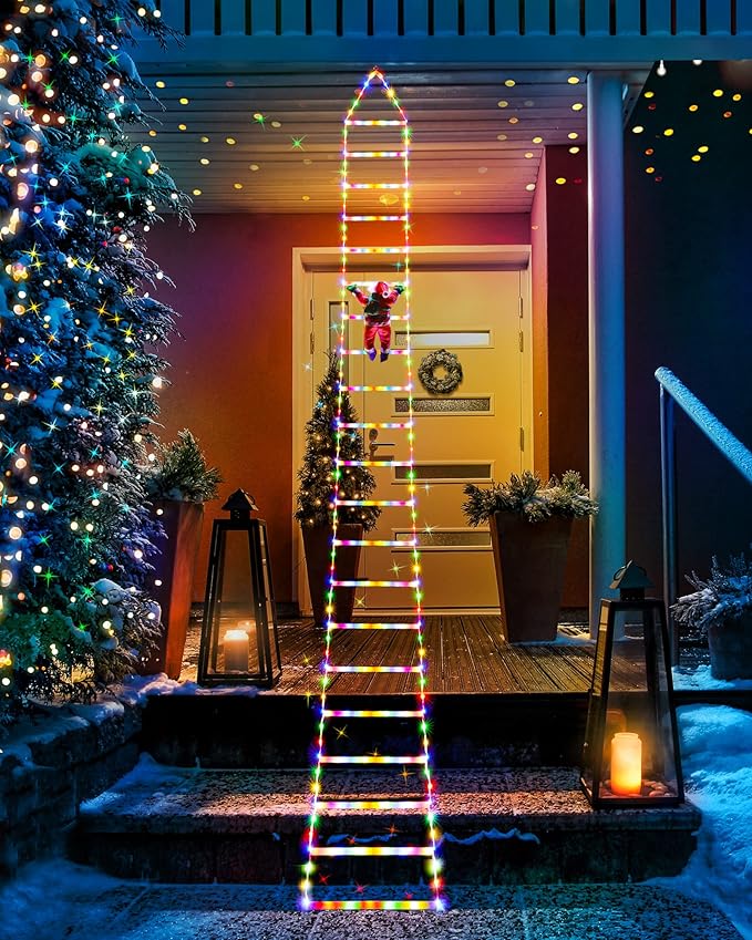 Toodour LED Christmas Lights - 10ft Christmas Decorative Ladder Lights with Santa Claus, Xmas Decorations Light for Indoor Outdoor, Window, Garden, Home, Wall, Xmas Tree Decor - Multicolor - Bloomnest