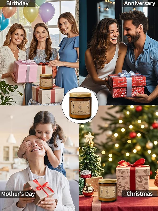 Home Scented Candles, 16oz Large Jar Scented Candle โ Eucalyptus Soy Wax Candle with 100 Hour Burn Time, Long Lasting Aromatherapy Candle for Stress Relief, Fresh Home Fragrance & Spa Gifts - Bloomnest