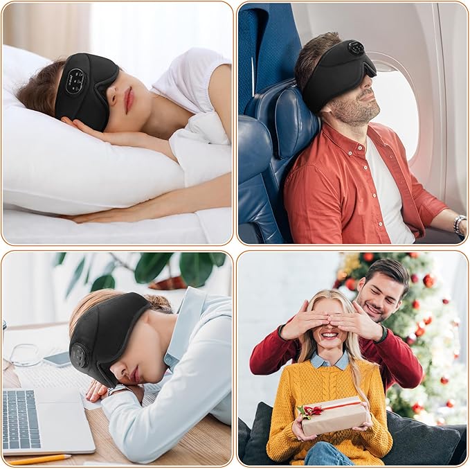 LC-dolida White Noise Sleep Mask, 3D Sleep Headphones with 16 Soothing Sounds, Bluetooth 5.4 Sleep Eye Mask with Timer, Total Blackout Sleeping Headphones for Side Sleeper(Black) - Bloomnest