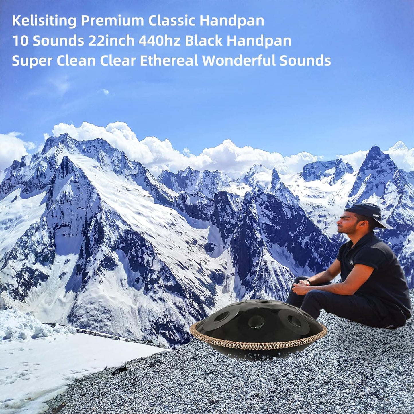 Handpan 432HZ,10 Sounds 22 Inches D Minor Handpan Drum,Premium Steel Hand Pan Instrument for Adults,Classic Black