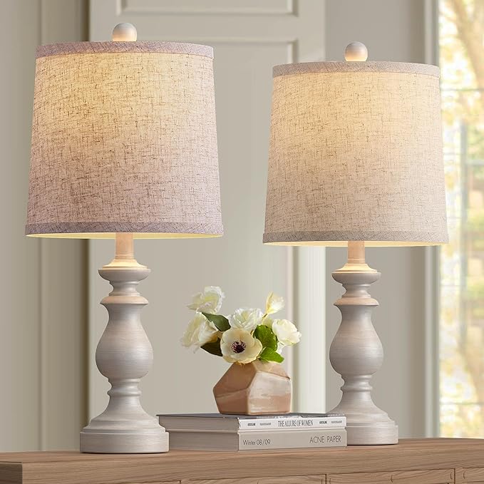 PARTPHONER Traditional Table Lamp Set of 2, Rustic Farmhouse Table Lamps for Living Room Bedroom, 22" Bedside Desk Lamps Vintage Nightstand Lamps with Linen Shades, Antique Grey - Bloomnest
