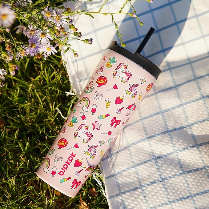 BJPKPK 22oz Tumbler With lid And Straw Stainless Steel Travel Coffee Mug Insulated Tumblers Cups,Spring Party Brown - Bloomnest