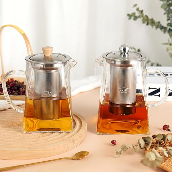 CNGLASS Glass Teapot with Infuser,24oz Clear Glass Tea Kettle with Removable Stainless Steel Strainer,Stovetop Safe Glass Teapot for Blooming and Loose Leaf Tea… - Bloomnest