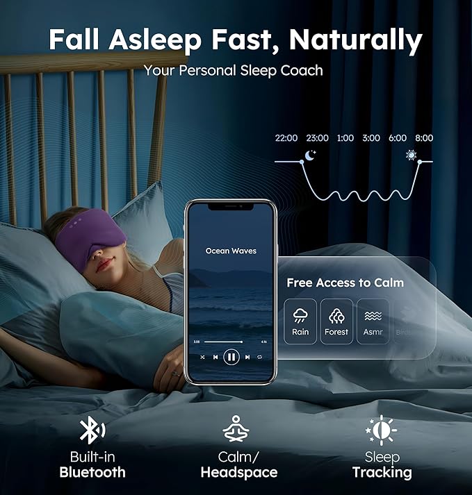 Luxury Bluetooth 5.4 Sleep Mask for Adults - Ice Fiber Cooling & HD Sound, 100% Light Blocking Adjustable Eye Cover for Travel & Side Sleepers - Soft Sleep Headphones with 10H Playtime - Bloomnest