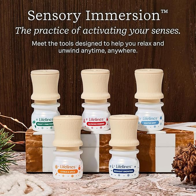 Lifelines Essential Oil Blend Discovery Set, 5 Pack Winter - Aromatherapy Scented Oils with Mess-Free Precision Pump for Diffusers & Humidifiers - Aroma Experience with 5 Unique Blends - Bloomnest