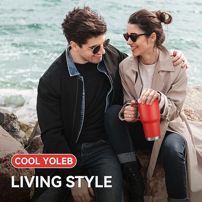 30 oz Tumbler with Handle and Lid, Stainless Steel Tumblers Bulk Double Wall Vacuum Insulated Travel Mug Leak Proof Cup Keep Drinks Cold and Hot Red, 4 Pack