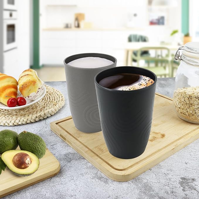 Wheat Straw Cups 6 PCS - 16 OZ Drinking Glasses, Unbreakable Drinking Cup, Water Tumbler for Kitchen, Alternative to Plastic Cups Reusable Microwave and Dishwasher Safe (Black, Grey) - Bloomnest
