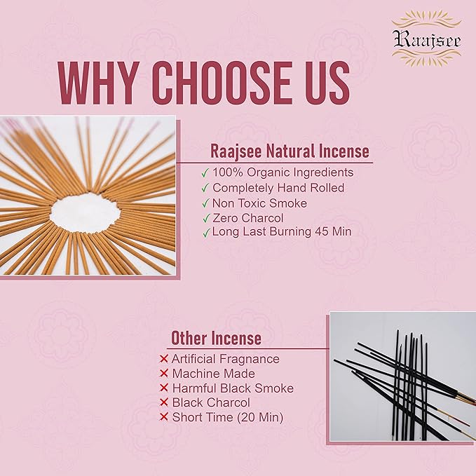 Raajsee Japanese Rose Incense Sticks 100 Gm Pack-100% Pure Organic Natural Hand Rolled Free from Chemicals-for Church,Aromatherapy,Relaxation,Meditation & Sensual Therapy RAAJSEE
