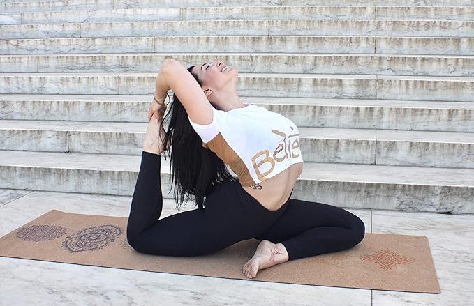 Shakti Warrior Chakra Cork Yoga mat - Artist Designed, Premium eco Friendly mats, Non Slip, Non Toxic, Great for Regular & Hot Yoga, Pilates and Work Out (72 inch x 24 inch x 3mm Thick) - Bloomnest