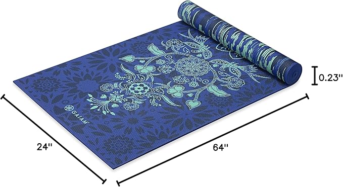Gaiam Yoga Mat - Premium 6mm Print Reversible Extra Thick Non Slip Exercise & Fitness Mat for All Types of Yoga, Pilates & Floor Workouts (68" x 24" x 6mm Thick) - Bloomnest