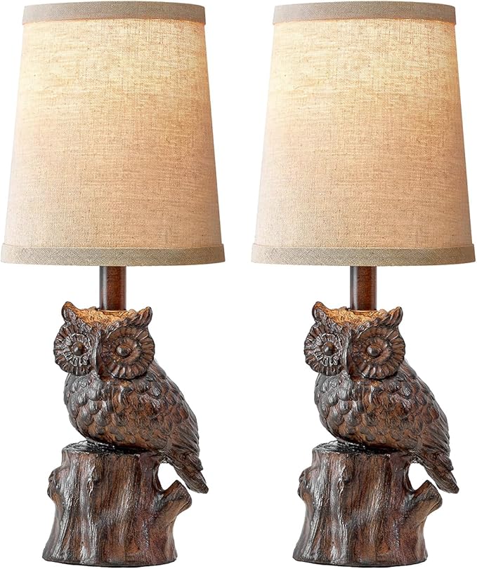 14.25" Small Table Lamp for Living Room Farmhouse Bedside Resin Single Lamp with Brown Owl Lamp Shape for Bedroom Retro Rustic Nightstand Lamp - Bloomnest
