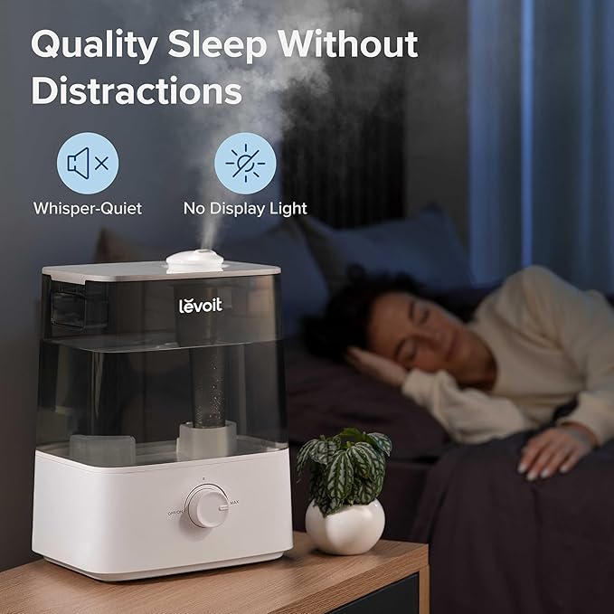 LEVOIT Classic300 Ultrasonic Top Fill Humidifier, Extra Large 6L Tank Last 60-Hour - Super Quiet, Easy to Use and Clean, 360ยฐ Rotation Nozzle, Simple Knob Control, Handle, Auto Shut Off, Gray - Bloomnest