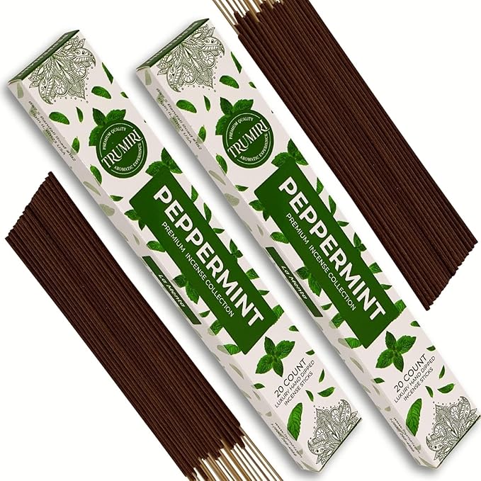 Peppermint Incense Sticks - Total 40 Insence-Sticks - Dual Pack of 20 Insense - Inciensos - Inscents - Natural Non Toxic Ingredients - Incents - Incence - Inscense - Insents TRUMIRI