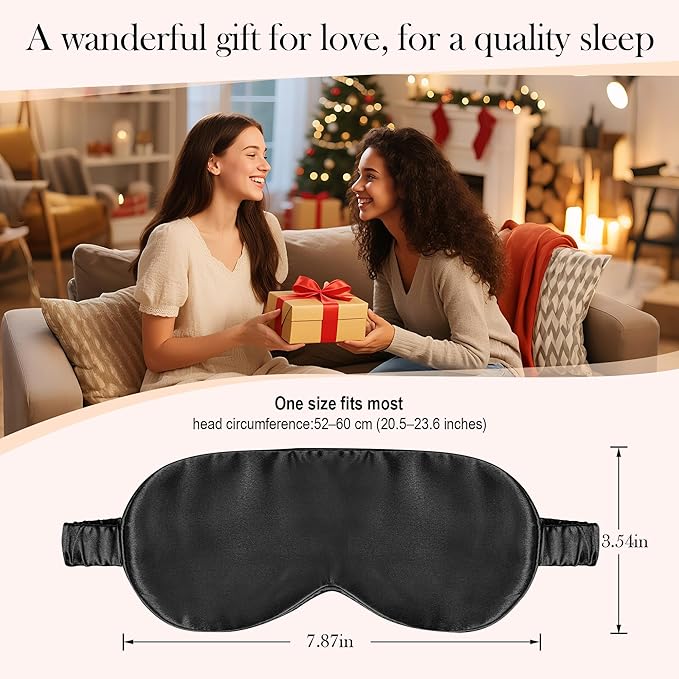 SilkDream 100% Mulberry Silk Sleep Mask Eye Mask for Sleeping 22 Momme Nature 6A Real Silk Gifts for Women&Men Black - Bloomnest