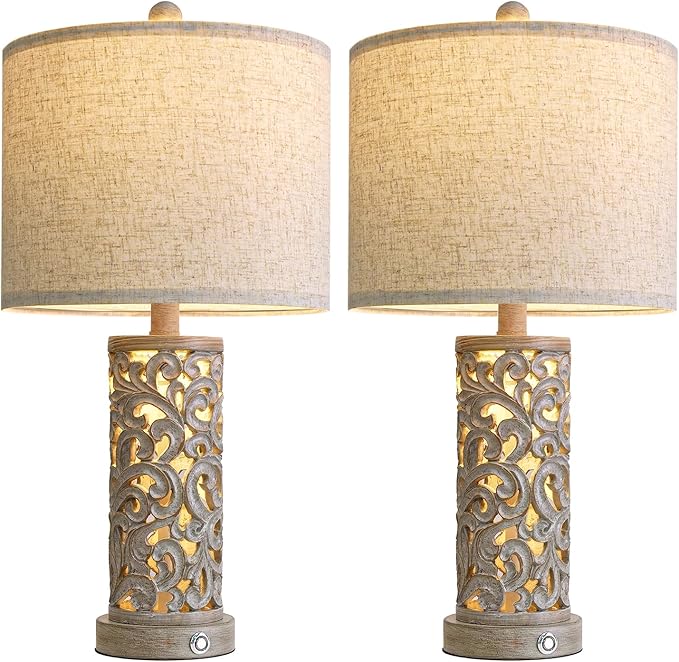 22" Dual Light Table Lamps Set of 2, Touch Lamp with 3-Level Dimming, Lamps for Bedroom with USB A+C Charging Ports, Farmhouse Lamps for Living Room and Night Stands - Bloomnest
