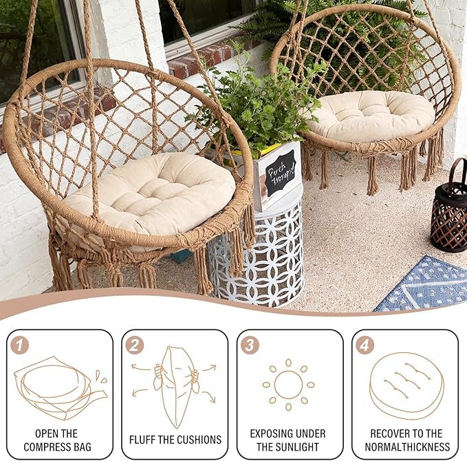 Tiita Floor Pillow Cushion, 22 inch Round Seat Cushion, Outdoor Floor Pad, Meditation Cushion for Yoga Living Room Sofa Balcony, Beige - Bloomnest
