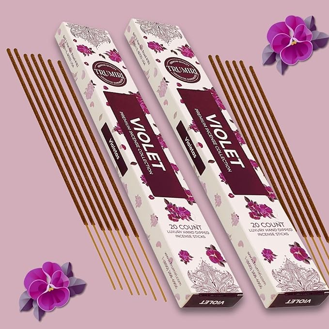 Violet Incense Sticks - Total 120 Insence-Sticks - 6 Packs of 20 Insense - Inciensos - Inscents - Natural Non Toxic Ingredients - Incents - Incence - Inscense - Insents TRUMIRI