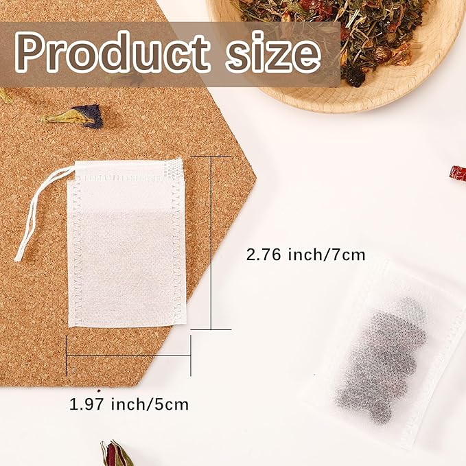 300 Pcs Empty Tea Bags for Loose Leaf Tea, Disposable Small tea Filter Bags with Drawstring fillable Cloth Diy Empty Tea Sachets for Loose tea, Coffee, Herbs, Spice (2.76 x 1.97 inch) - Bloomnest